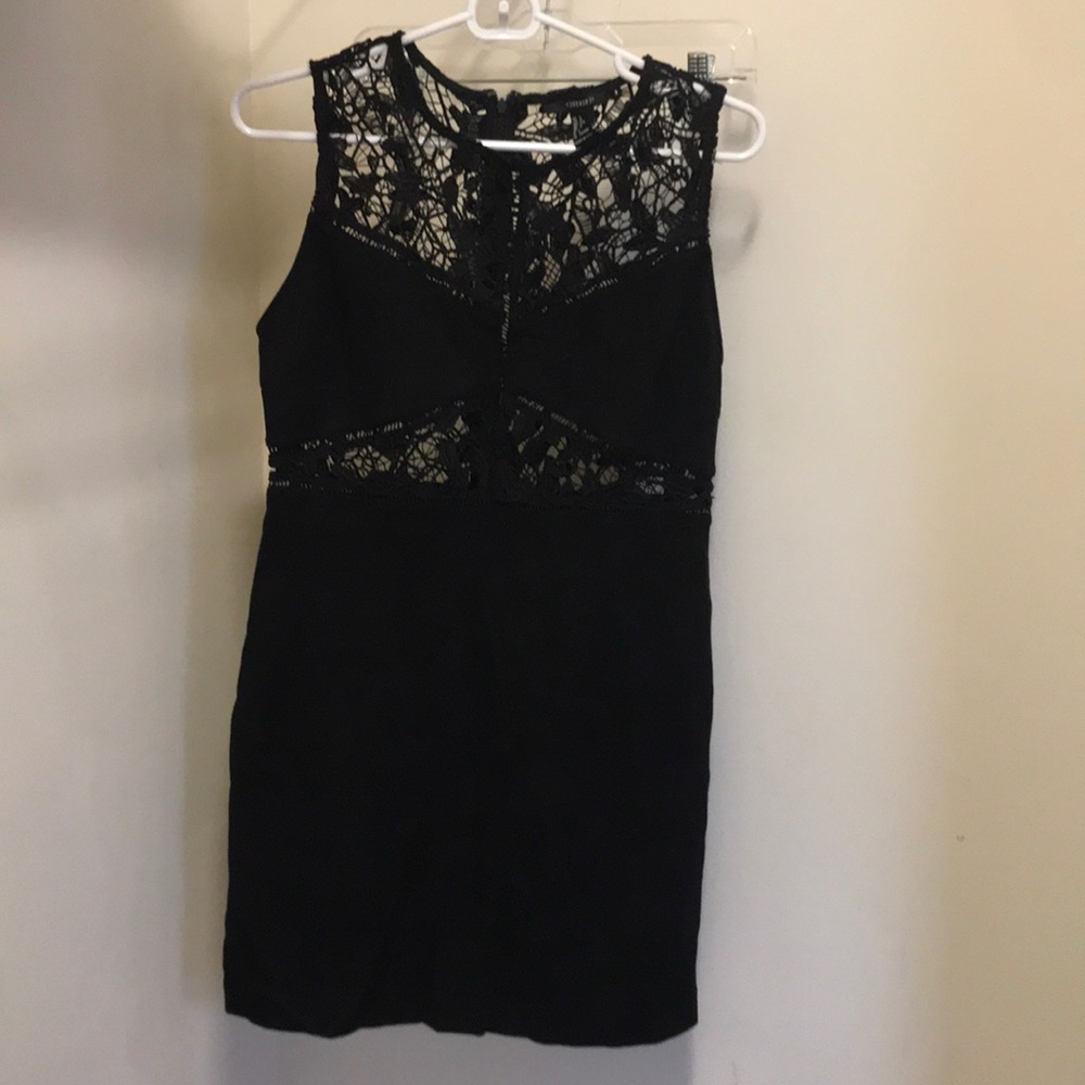 Black lace and suede cocktail dress
